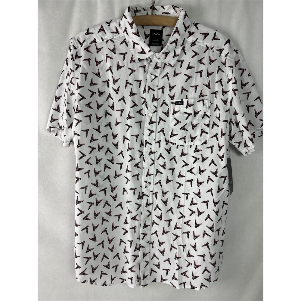 RVCA Men's Shirt Size Large Legend & Mana Fish Tail Print Cotton Blend White C6